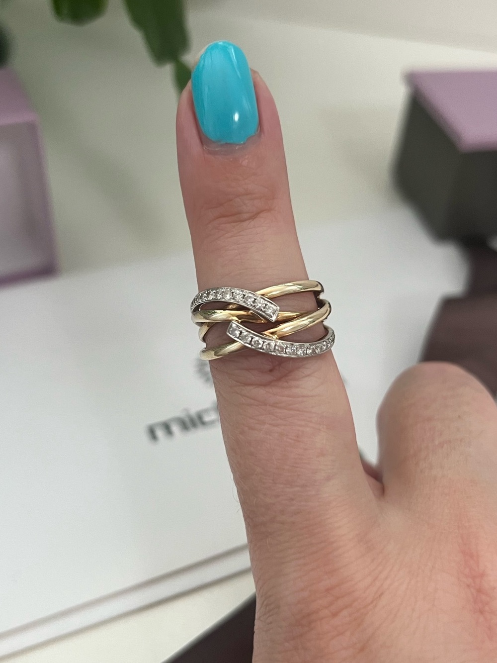 Michael Hill Solid 10K Gold & Natural Diamond Fancy Crossover Ring, Size 7.25